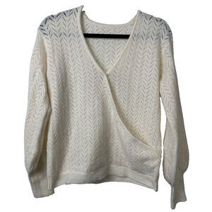 ABLE M Tracy Wrap Sweatshirt Top in Antique White V Neck Long Sleeve Sweater A10